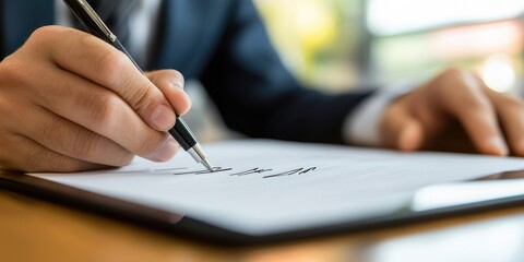 Aufkleber - close-up of digital signature capture on a tablet alongside automated business documents, minimalist office space