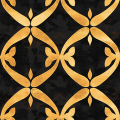 Wall Mural - Elegant gold and black pattern with floral motifs, creating a luxurious visual appeal.