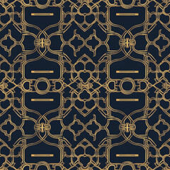 Wall Mural - Geometric pattern with intricate gold lines on a dark background, ideal for decorative design purposes.