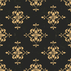 Wall Mural - Elegant vintage floral pattern with gold motifs on a dark background.