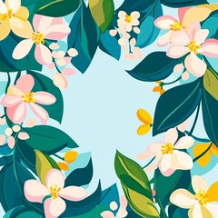 Leinwandbilder - A delicate vector background featuring lush plants and blooming flowers, creating a fresh and natural atmosphere.

