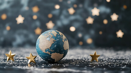 Wall Mural - Earth and stars connection miniature scene with glittering background
