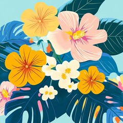 Leinwandbilder - A delicate vector background featuring lush plants and blooming flowers, creating a fresh and natural atmosphere.

