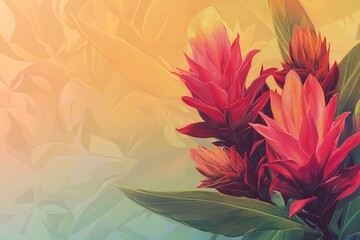Aufkleber - A delicate vector background featuring lush plants and blooming flowers, creating a fresh and natural atmosphere.

