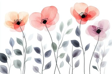 Leinwandbilder - A delicate vector background featuring lush plants and blooming flowers, creating a fresh and natural atmosphere.

