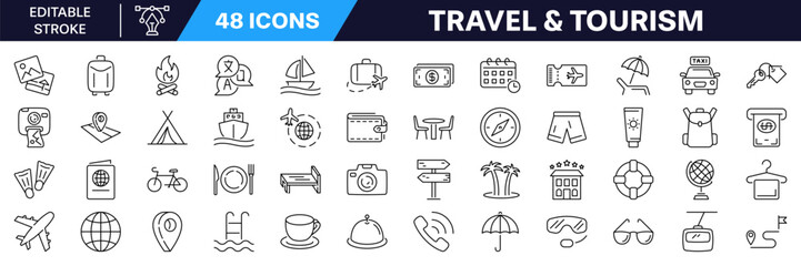 Wall Mural - Travel and tourism Icon set. Editable stroke. Linear style.