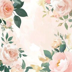 Leinwandbilder - A delicate vector background featuring lush plants and blooming flowers, creating a fresh and natural atmosphere.

