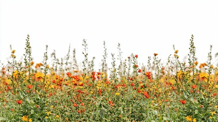 Wall Mural - Orange and yellow wildflowers border, white background, nature scene, ideal for web banners