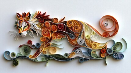 Wall Mural - Paper fox art, wildlife scene, nature background, wall decor