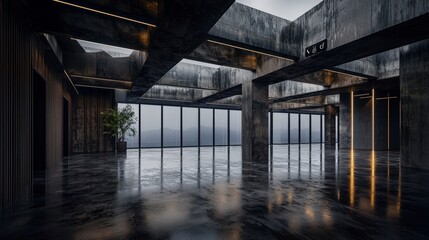 Poster - Industrial space reflection modern building interior photography urban environment wide angle fragility of design