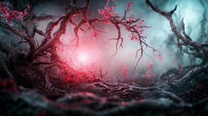 Fototapete - Sorrowful cadence in an ethereal dreamscape enchanted forest digital art mystical environment atmospheric viewpoint
