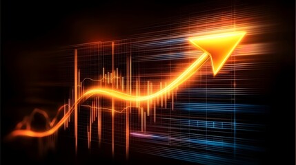 Poster - Futuristic Financial Growth Concept with Cyber Arrow and Glowing Nodes Ascending Towards Innovation and Investment Potential  Abstract Background Featuring Financial Market Analytics