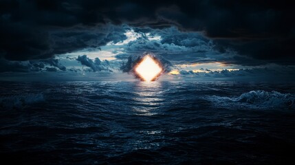 Aufkleber - Ethereal light breaking through stormy seas ocean horizon digital art dramatic low angle emotional resonance