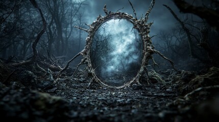 Aufkleber - Digital art journey exploring identity and self-reflection in an enchanted forest's mysterious atmosphere