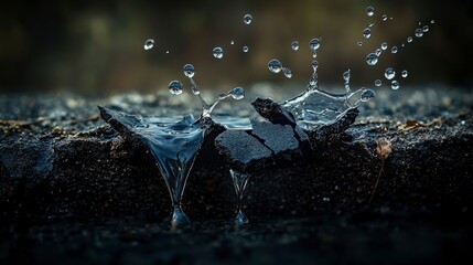 Aufkleber - Tears of nature droplets splashing on cracked earth captured in macro perspective evoking sadness