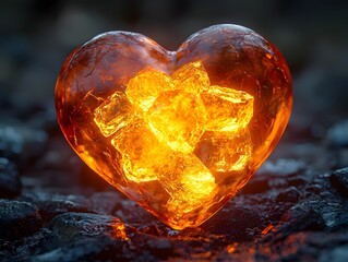 Wall Mural - a surreal glowing heart of radiant glass shards with warm golden energy pulsing at its vibrant core