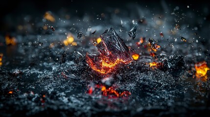 Fototapete - Rhythmic pulses of blackness consuming bright flames abstract art dark environment close-up view dynamic motion