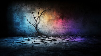 Poster - Shadows of hope vibrant hues on a fractured landscape abstract art dramatic environment mixed media style