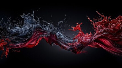 Aufkleber - Dynamic waves of black and red liquid a close-up of fluidity in an abstract art studio setting