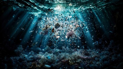 Aufkleber - Shattered ideas cascading through a boundless formless sea of waste underwater photographic ethereal aesthetic