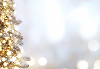 Canvas Print - Decorated Christmas tree with lights and ornaments on white bokeh background