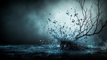 Aufkleber - Explosive water splashing from a blackened tree nature visual art ethereal setting close-up thought provocation