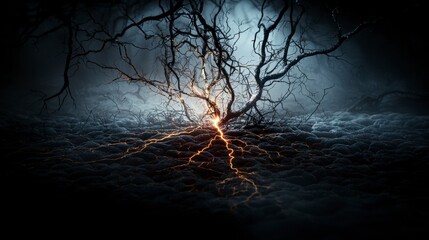 Poster - Silent shadows of electric enlightenment cerebral landscape abstract art dark environment dreamlike viewpoint