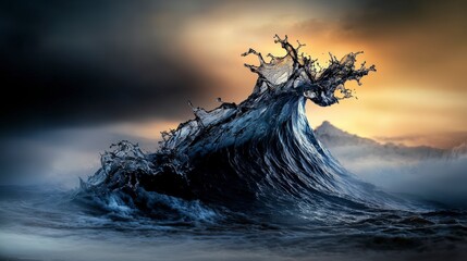 Poster - Misty horizon silent waves and coastal beauty in digital art with a dramatic atmosphere