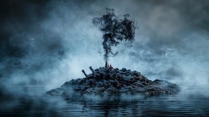 Fototapete - Mournful shadows rising from the foggy waters unknown location digital art ethereal environment abstract viewpoint