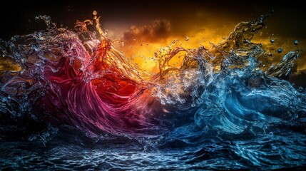 Fototapete - Dynamic swirls of emotion over amorphous water coastal sunset abstract art serene environment artistic viewpoint