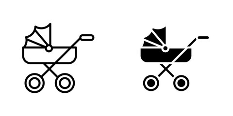 Wall Mural - baby carriage vectors icons set in filled and strokes on white background