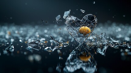 Aufkleber - Shattered glass heart artistic display studio setting emotional reflection close-up conceptual depth