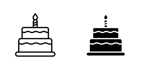 Wall Mural - cake birthday vectors icons set in filled and strokes on white background