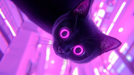 Black Cat's Urban Adventure, a vibrant pop art tale of a cat uncovering a magical underground world, uniting creatures in a neon-lit cityscape filled with solid colors.