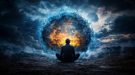Aufkleber - Contemplating existence a solitary figure faces the abyss of thought in a cosmic landscape