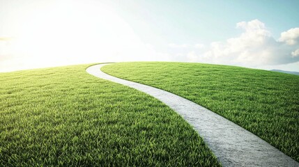 Wall Mural - Scenic Curved Path Through Lush Green Grass Under Bright Sky