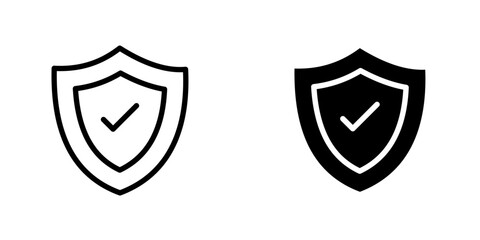 Wall Mural - shield check vectors icons set in filled and strokes on white background