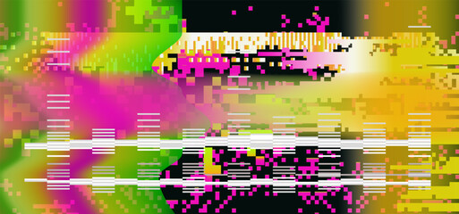 Aufkleber - Abstract bright retrofuturistic vector background with glitch art artifacts in holographic neon colors.