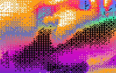 Aufkleber - Abstract bright retrofuturistic vector background with glitch art artifacts in holographic neon colors.