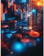 © mrbee - Abstract financial data visualization with coins and stock market trends.
