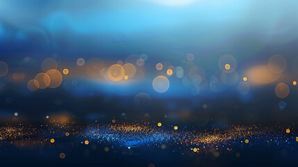 Poster - Abstract dark blue background with golden bokeh lights, glitter effects, and glowing stars, creating a festive and sparkling atmosphere. Perfect for designing greeting cards, posters, ads, and gifts i