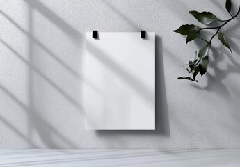 Blank White Note on Grey Background Soft Natural Lighting Minimalistic Still Life