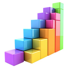 Poster - Colorful 3D blocks arranged in stair step pattern, representing growth and progress. vibrant colors create engaging visual for data representation