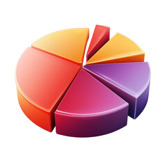 Leinwandbilder - 3D pie chart with vibrant segments in orange, yellow, purple, and pink, representing data visualization and analysis