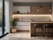 © RaksaLinggo - Modern Minimalist Kitchen Island Design With Wooden Accents