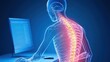 © Iaroslav - Medical illustration showing spinal strain from hunching over computer, revealing postural stress affecting musculoskeletal wellness and ergonomic challenges