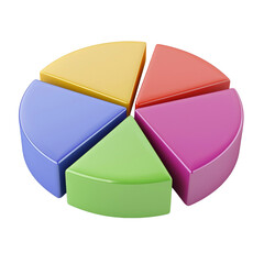 Leinwandbilder - Colorful pie chart segments arranged in circular shape, representing data visualization. segments are in vibrant colors yellow, red, blue, green, and pink, ideal for presentations