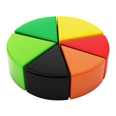Leinwandbilder - Colorful pie chart segments arranged in circular shape, showcasing vibrant colors like green, yellow, red, orange, and black. This represents data visualization and analysis