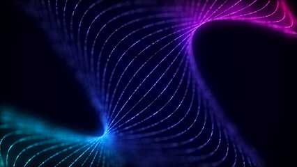 Leinwandbilder - Music wave of particles. Big data visualization. Abstract blue background with a dynamic wave. 3d rendering.
