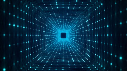 Leinwandbilder - Abstract 3d twisted portal. Square tunnel or wormhole. Digital background with connected green dots. 3d rendering.